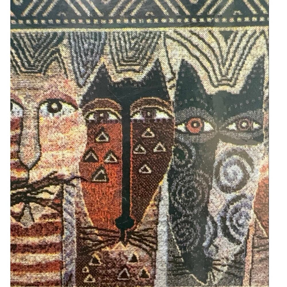 Vintage 90s Brentwood Originals Native Cat Throw Blanket 50x60 Acrylic India New